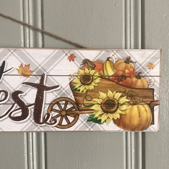 NWT Beautiful Glittered Happy HARVEST Fall Pumpkin Sunflower π» Decoration Sign - Picture 7 of 16